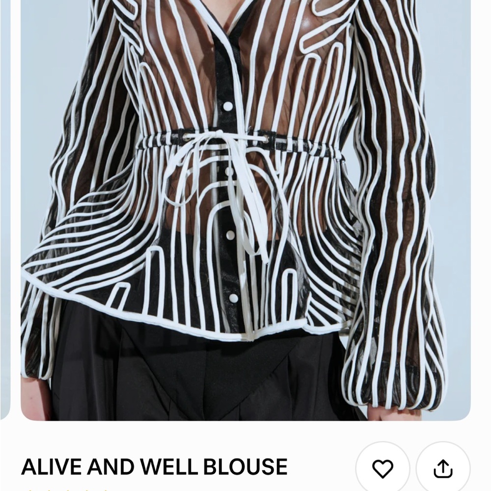 NWT Alive and Well Sheer Black and White Blouse